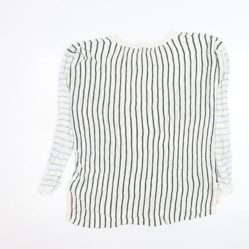 White Stuff Womens Blue Stripe Linen Jumper UK 12 Long Sleeve Relaxed Fit