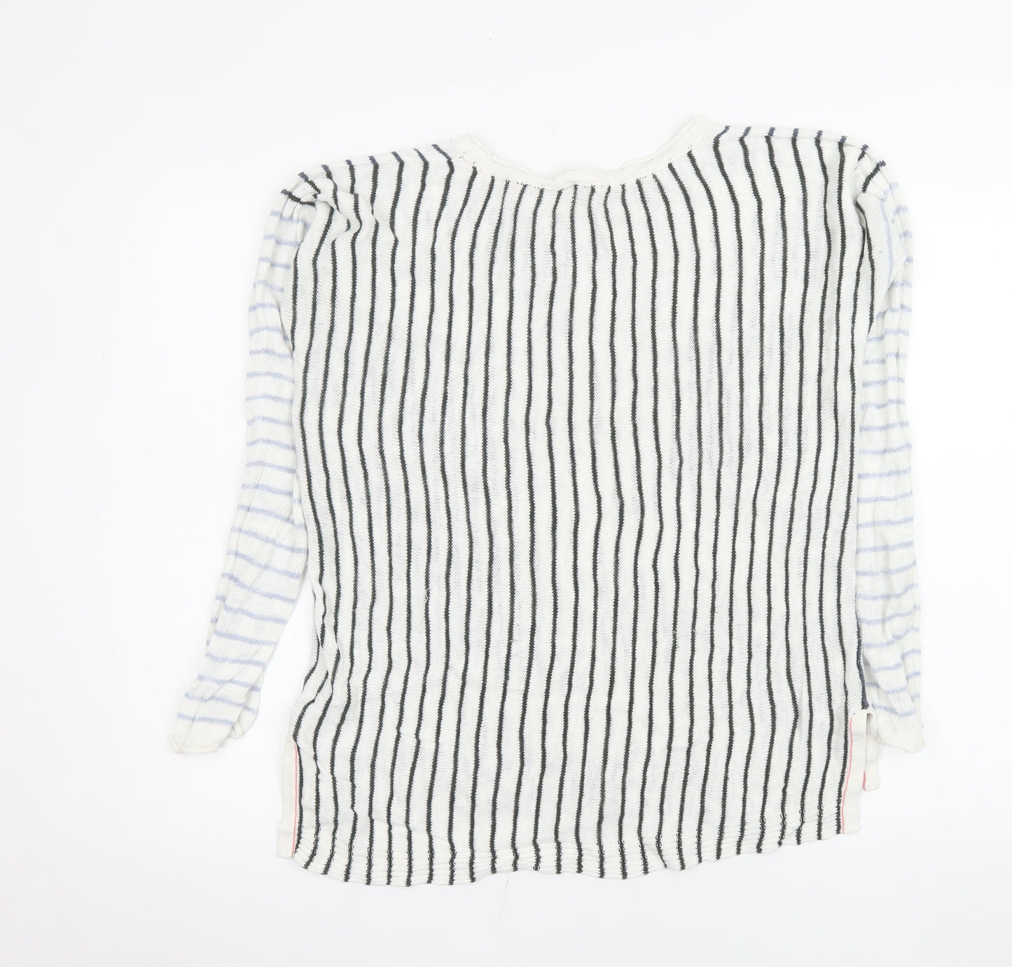White Stuff Womens Blue Stripe Linen Jumper UK 12 Long Sleeve Relaxed Fit