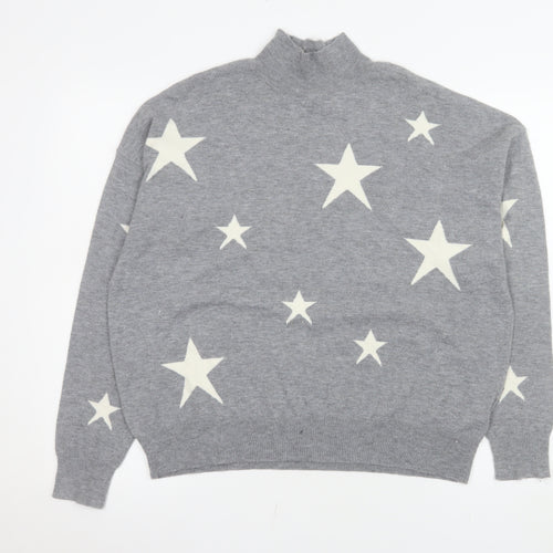 Colour Eighteen Women Grey Star Mock Neck Pullover Jumper M