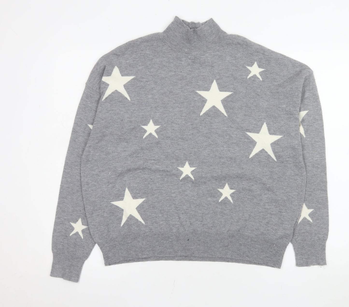 Colour Eighteen Women Grey Star Mock Neck Pullover Jumper M