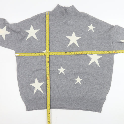Colour Eighteen Women Grey Star Mock Neck Pullover Jumper M