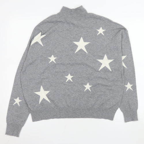 Colour Eighteen Women Grey Star Mock Neck Pullover Jumper M