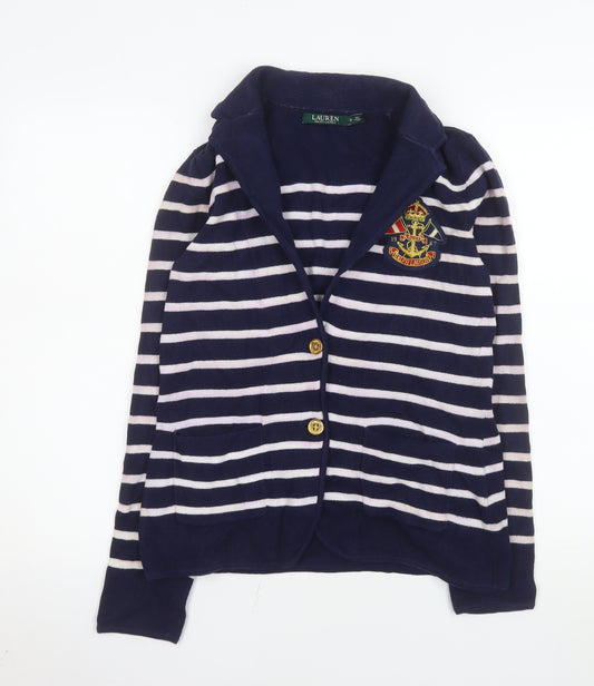 Lauren Ralph Lauren Womens Navy Striped Cotton Blazer Small