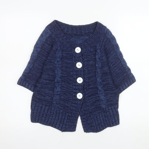 M&Co Women’s Blue Cable-Knit Petite Short Sleeve Cardigan Size S