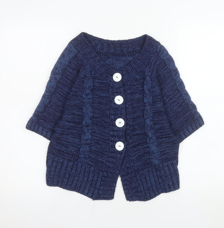 M&Co Women’s Blue Cable-Knit Petite Short Sleeve Cardigan Size S