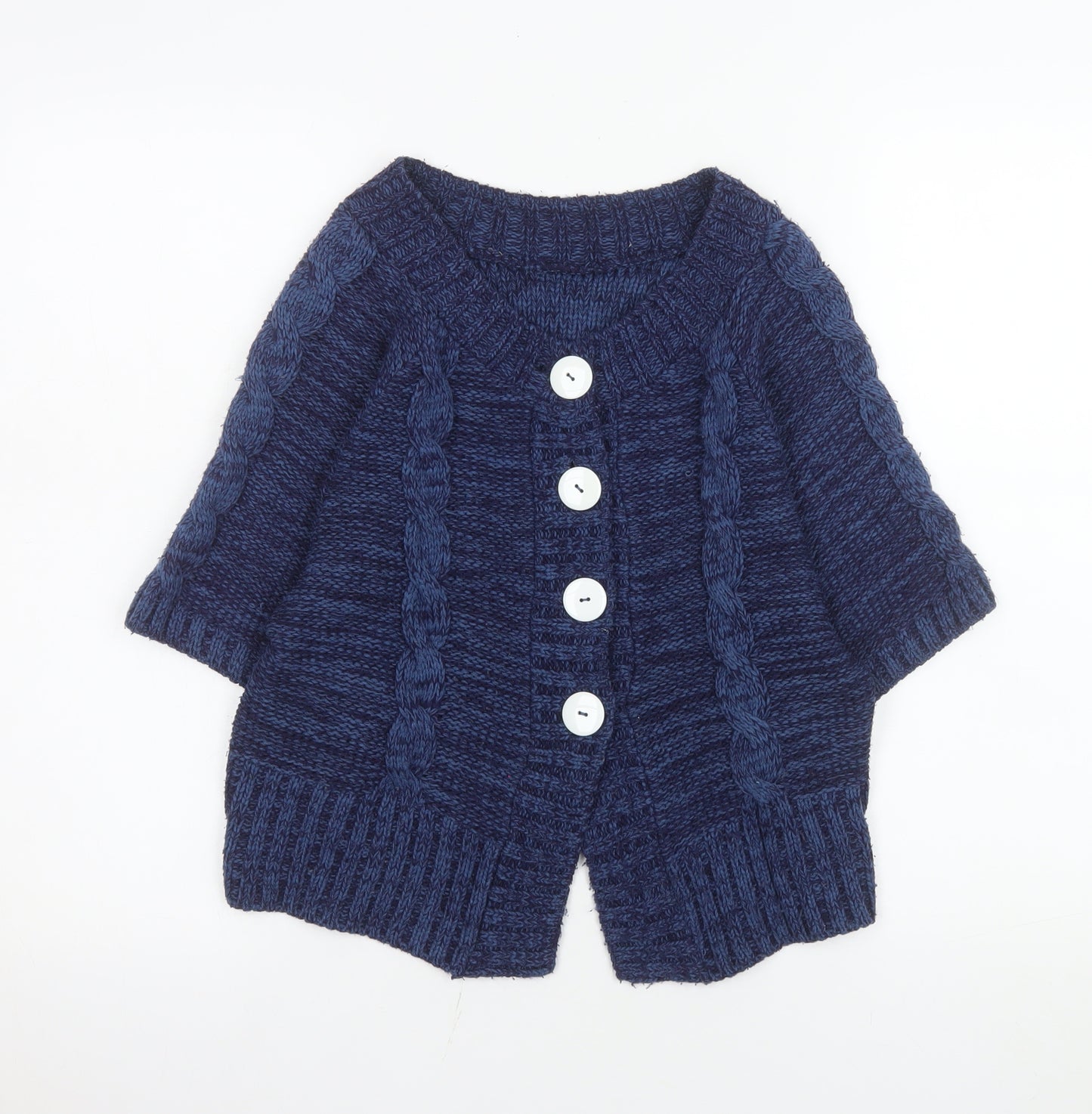 M&Co Women’s Blue Cable-Knit Petite Short Sleeve Cardigan Size S