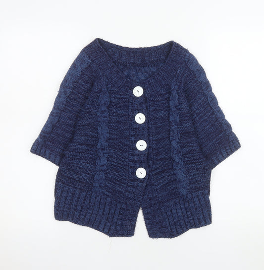 M&Co Women’s Blue Cable-Knit Petite Short Sleeve Cardigan Size S