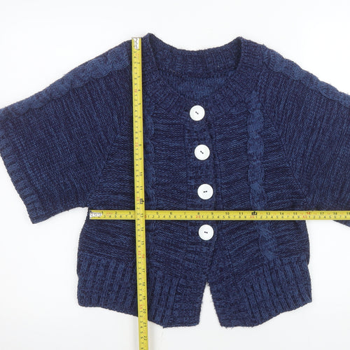 M&Co Women’s Blue Cable-Knit Petite Short Sleeve Cardigan Size S