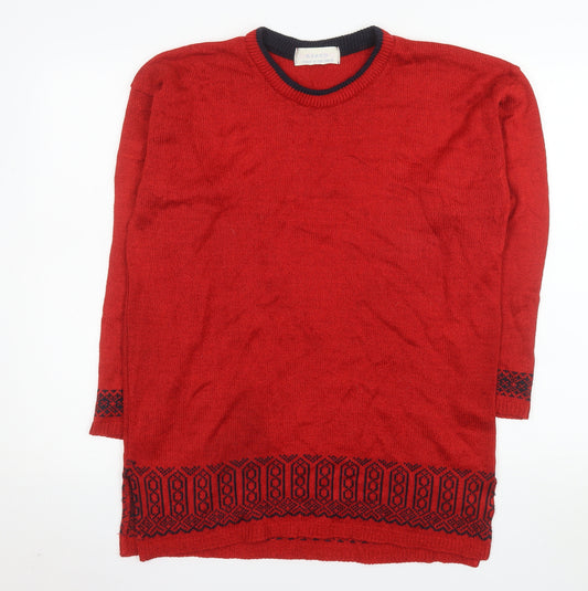 Keeno Men's Red Geometric Knit Crew Neck Pullover Jumper L