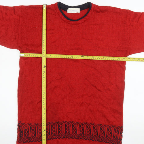 Keeno Men's Red Geometric Knit Crew Neck Pullover Jumper L