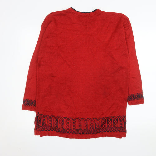 Keeno Men's Red Geometric Knit Crew Neck Pullover Jumper L