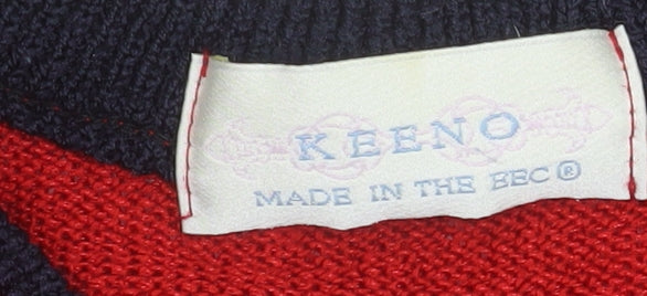 Keeno Men's Red Geometric Knit Crew Neck Pullover Jumper L