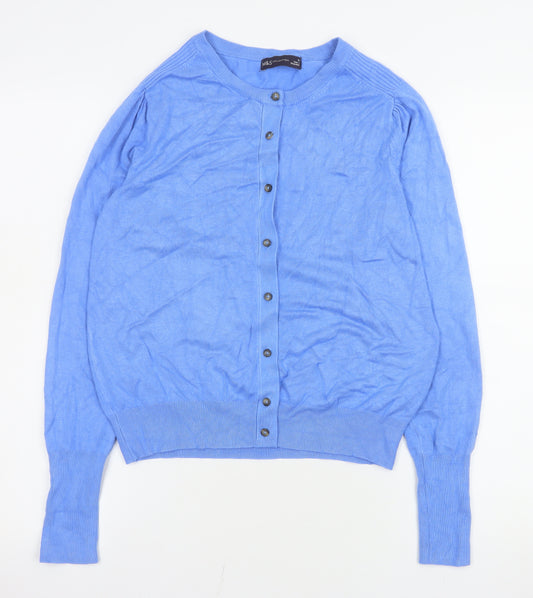 Marks and Spencer Women Blue Size 10 Lightweight Button Cardigan