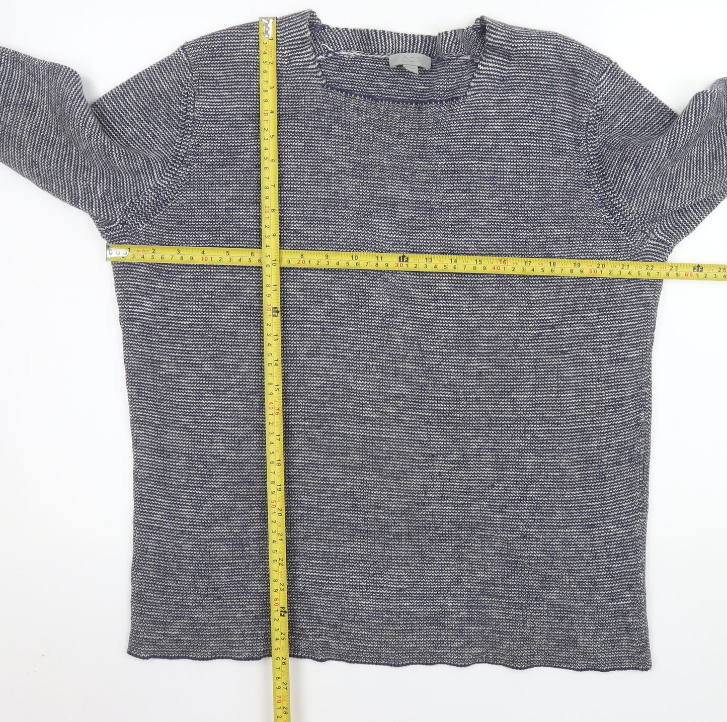 COS Men's Blue Cotton Knit Crew Neck Jumper Size M