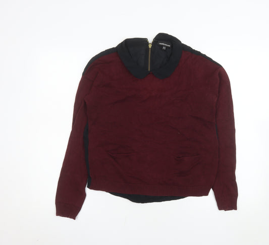 Warehouse Women Red Collared Long Sleeve Cotton Viscose Blouse UK 12