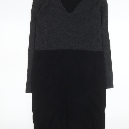 The White Company Women’s Black Knit Bodycon Dress Size 6 V-Neck Long Sleeve