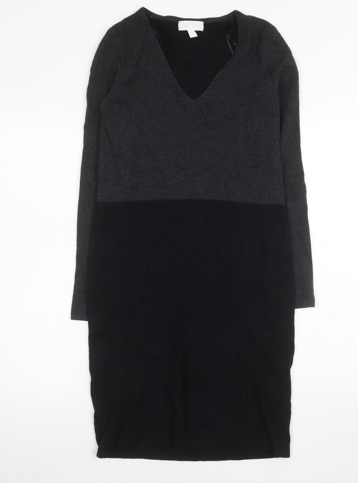 The White Company Women’s Black Knit Bodycon Dress Size 6 V-Neck Long Sleeve