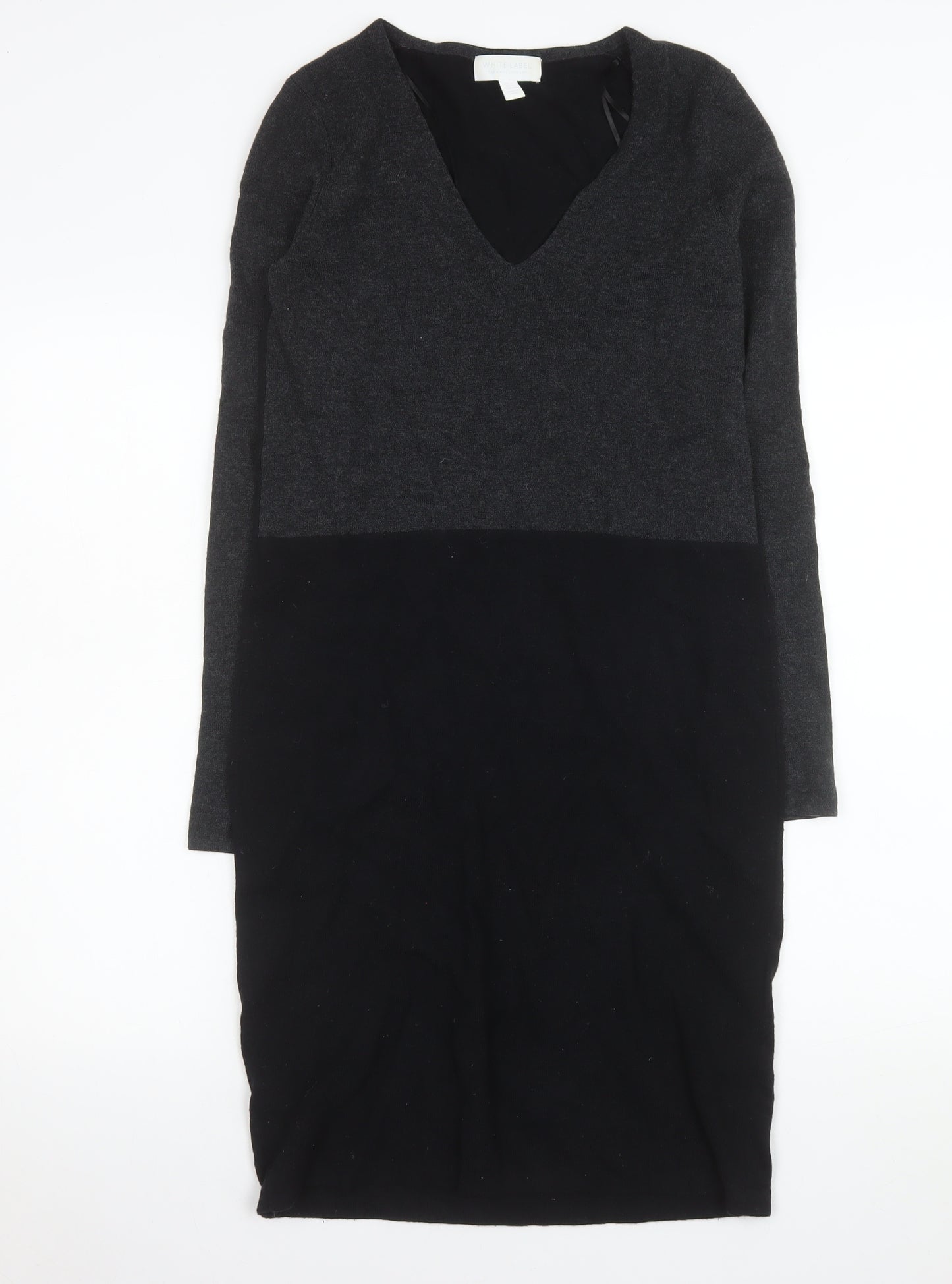 The White Company Women’s Black Knit Bodycon Dress Size 6 V-Neck Long Sleeve