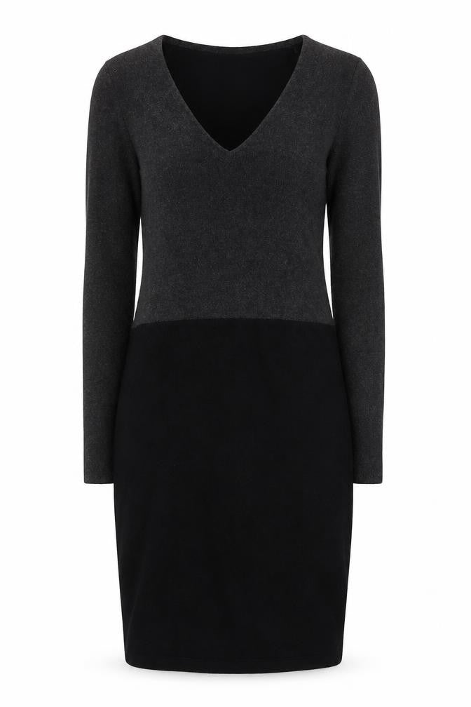 The White Company Women’s Black Knit Bodycon Dress Size 6 V-Neck Long Sleeve