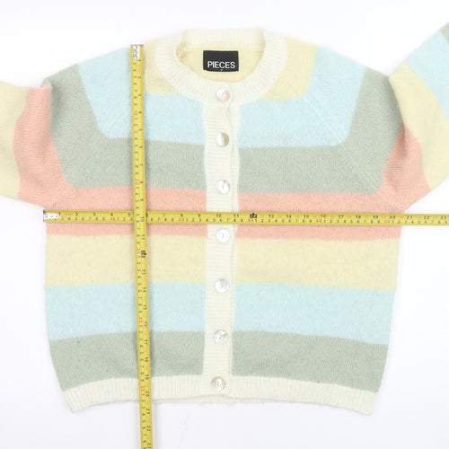 Pieces Womens Multicoloured Striped Cardigan M Knit Crew Neck