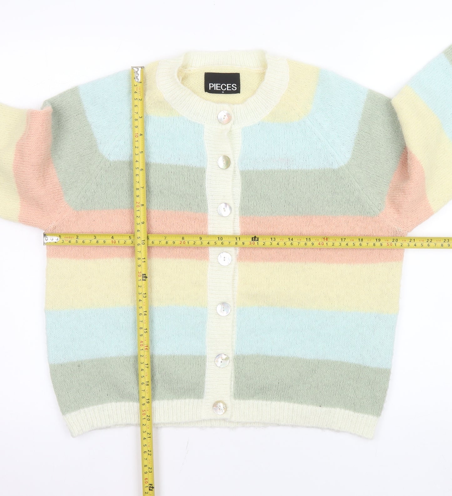 Pieces Womens Multicoloured Striped Cardigan M Knit Crew Neck