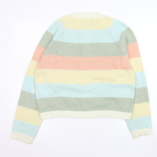 Pieces Womens Multicoloured Striped Cardigan M Knit Crew Neck