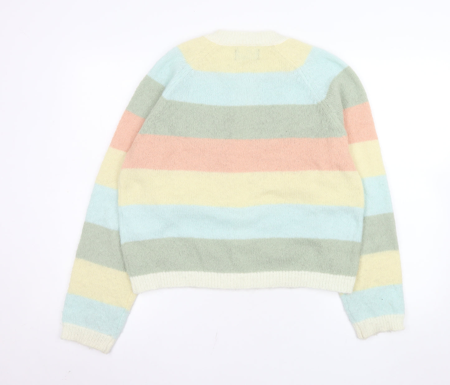 Pieces Womens Multicoloured Striped Cardigan M Knit Crew Neck