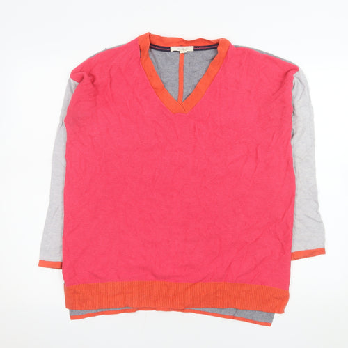 White Stuff Women's Multicoloured V-Neck Merino Wool Jumper Size 14
