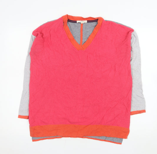 White Stuff Women's Multicoloured V-Neck Merino Wool Jumper Size 14