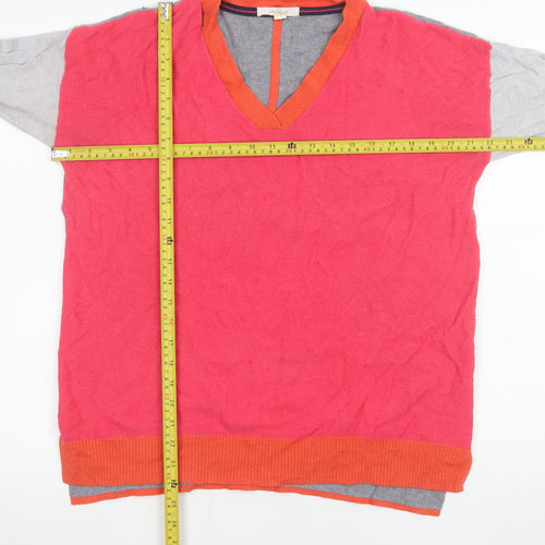 White Stuff Women's Multicoloured V-Neck Merino Wool Jumper Size 14