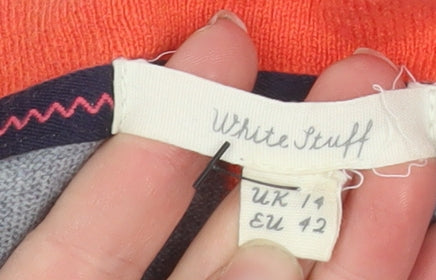 White Stuff Women's Multicoloured V-Neck Merino Wool Jumper Size 14