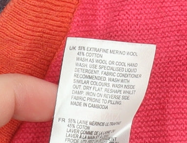 White Stuff Women's Multicoloured V-Neck Merino Wool Jumper Size 14