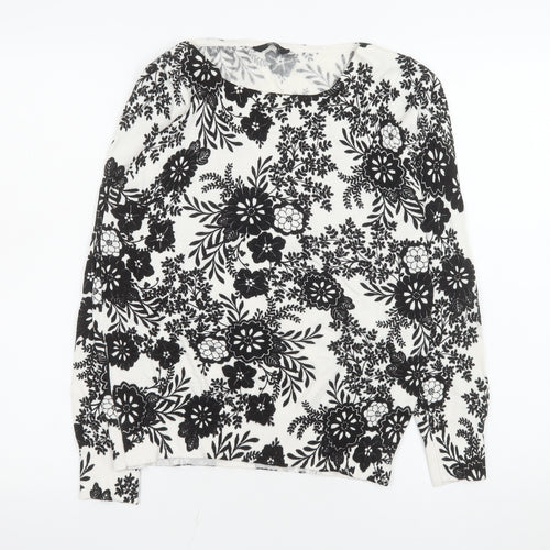 M&Co Women Ivory Black Floral Knit Blouse Size 14