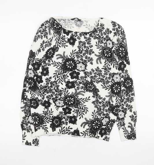 M&Co Women Ivory Black Floral Knit Blouse Size 14