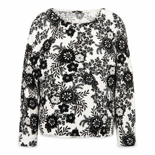 M&Co Women Ivory Black Floral Knit Blouse Size 14