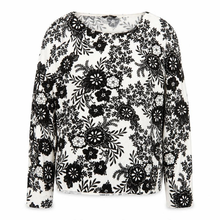 M&Co Women Ivory Black Floral Knit Blouse Size 14