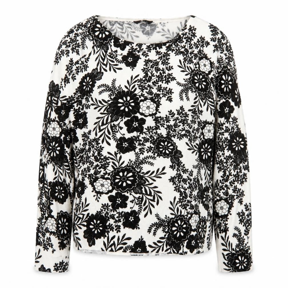 M&Co Women Ivory Black Floral Knit Blouse Size 14