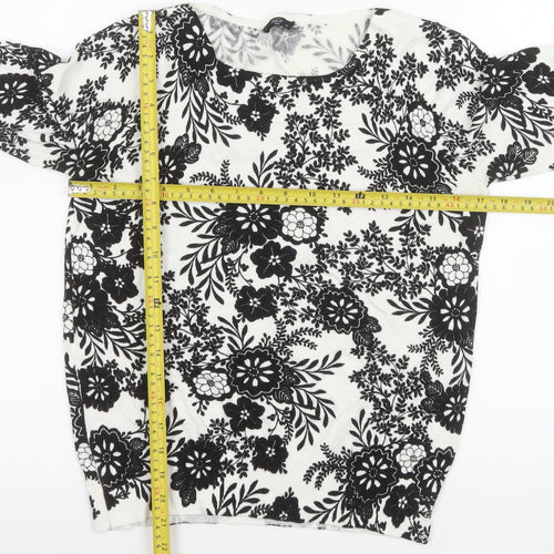 M&Co Women Ivory Black Floral Knit Blouse Size 14