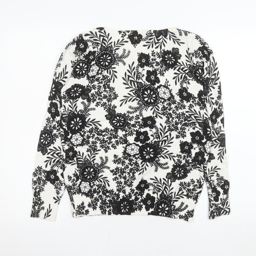 M&Co Women Ivory Black Floral Knit Blouse Size 14