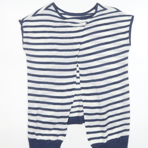 Next Women Blue Striped Knit Linen Blend Short Sleeve Top Size 10