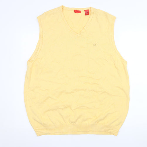 IZOD Men's Yellow Cotton Sleeveless V-Neck Argyle Vest L