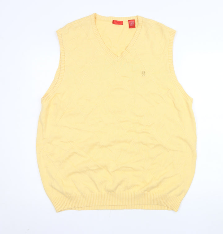 IZOD Men's Yellow Cotton Sleeveless V-Neck Argyle Vest L