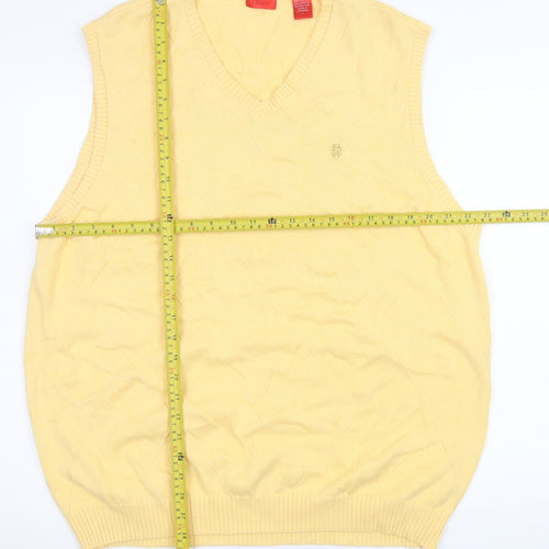 IZOD Men's Yellow Cotton Sleeveless V-Neck Argyle Vest L
