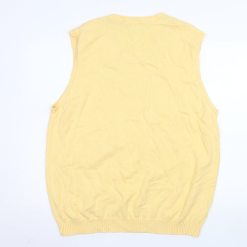 IZOD Men's Yellow Cotton Sleeveless V-Neck Argyle Vest L