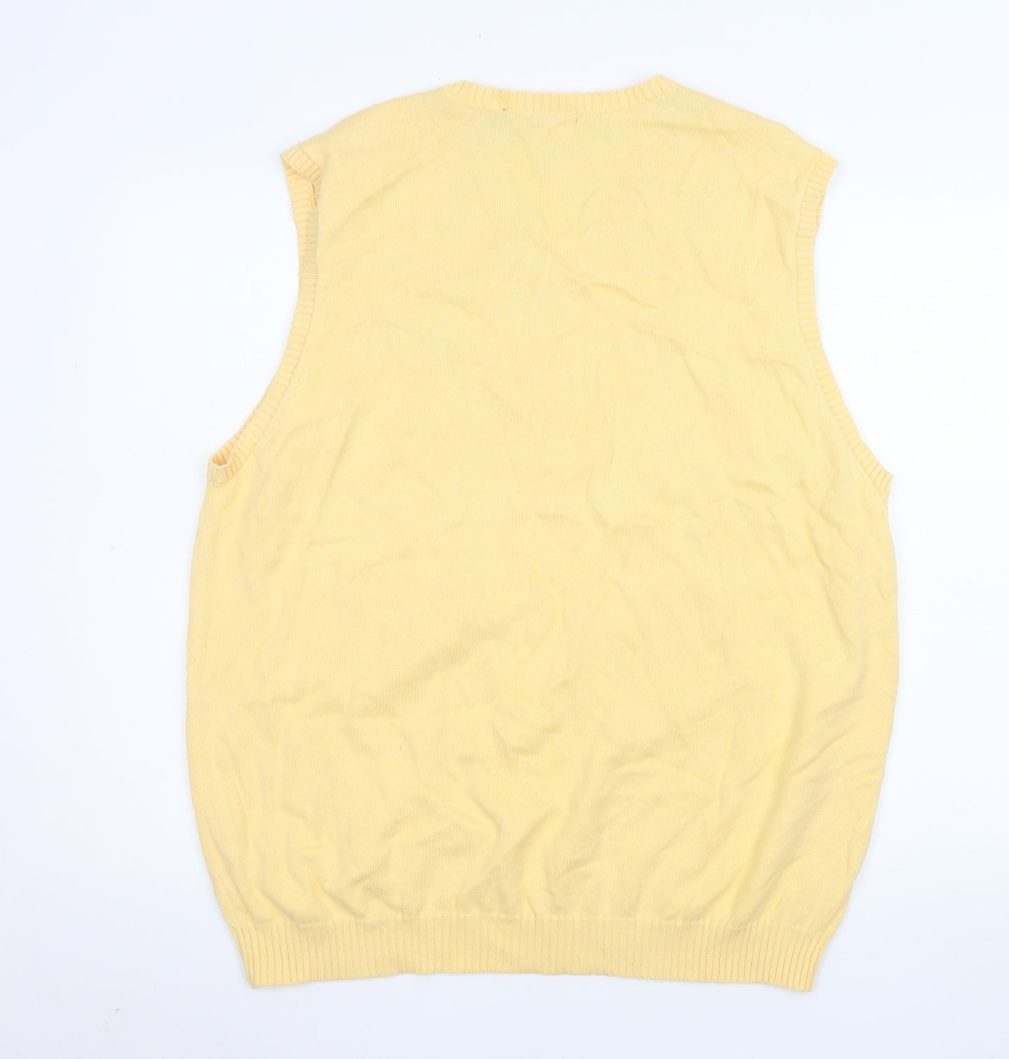IZOD Men's Yellow Cotton Sleeveless V-Neck Argyle Vest L