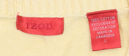 IZOD Men's Yellow Cotton Sleeveless V-Neck Argyle Vest L