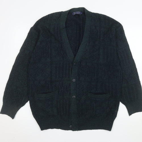 Savatini Men's Green Acrylic Knit Cardigan L Classic V-Neck
