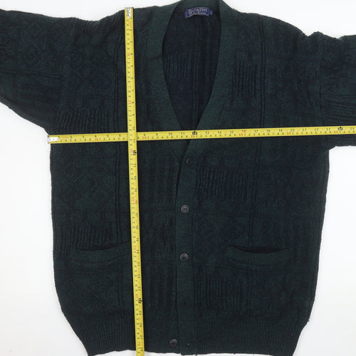 Savatini Men's Green Acrylic Knit Cardigan L Classic V-Neck