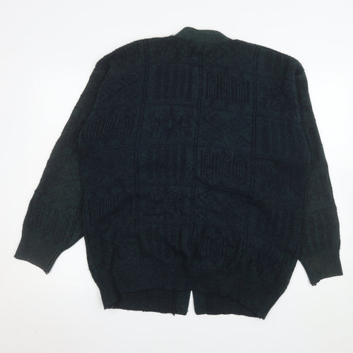 Savatini Men's Green Acrylic Knit Cardigan L Classic V-Neck
