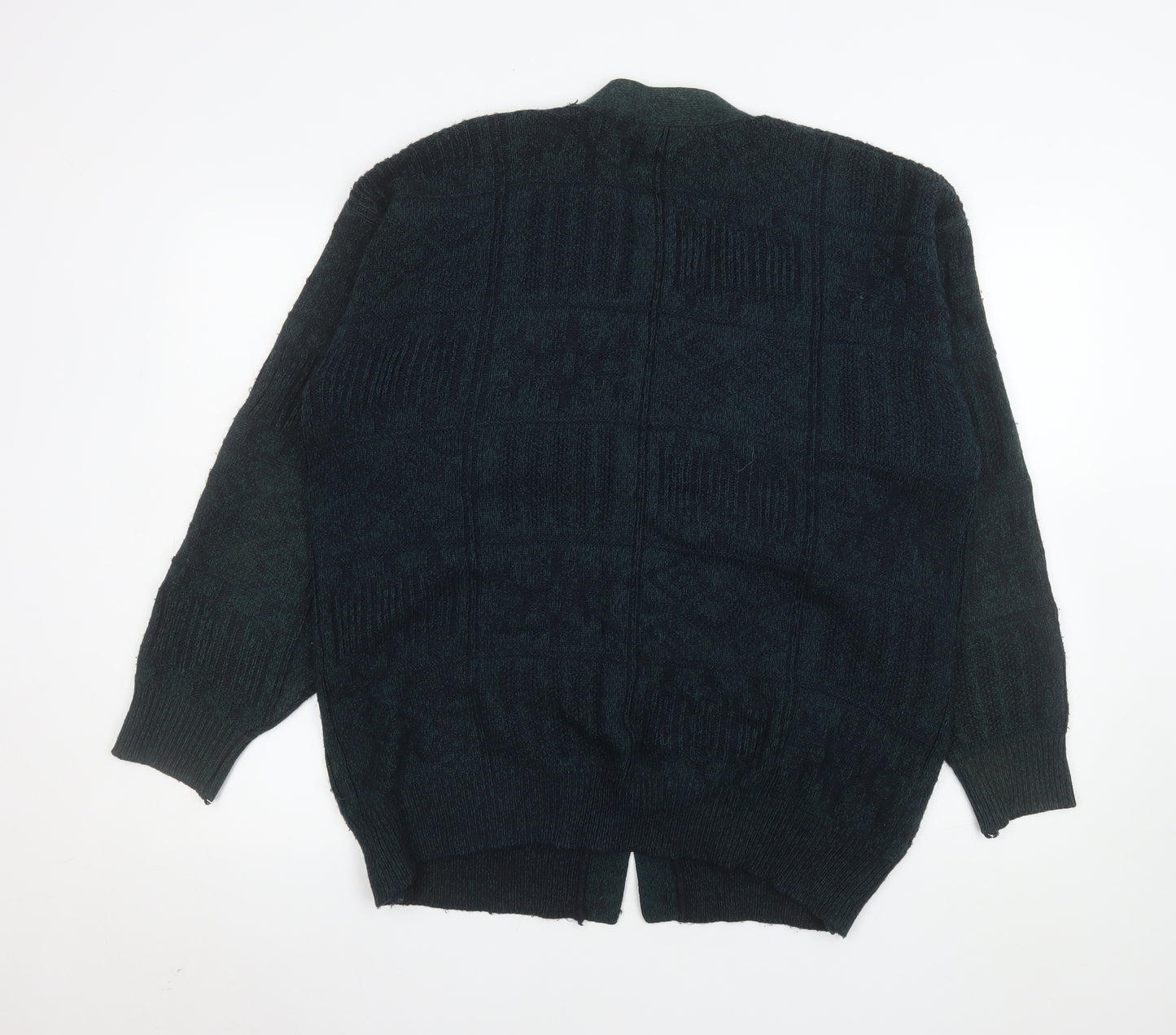 Savatini Men's Green Acrylic Knit Cardigan L Classic V-Neck
